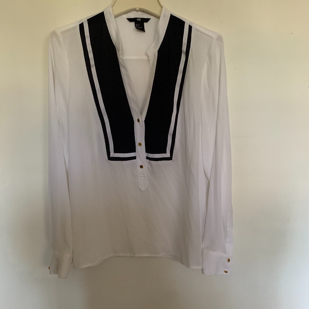 White & Navy Summer Blouse